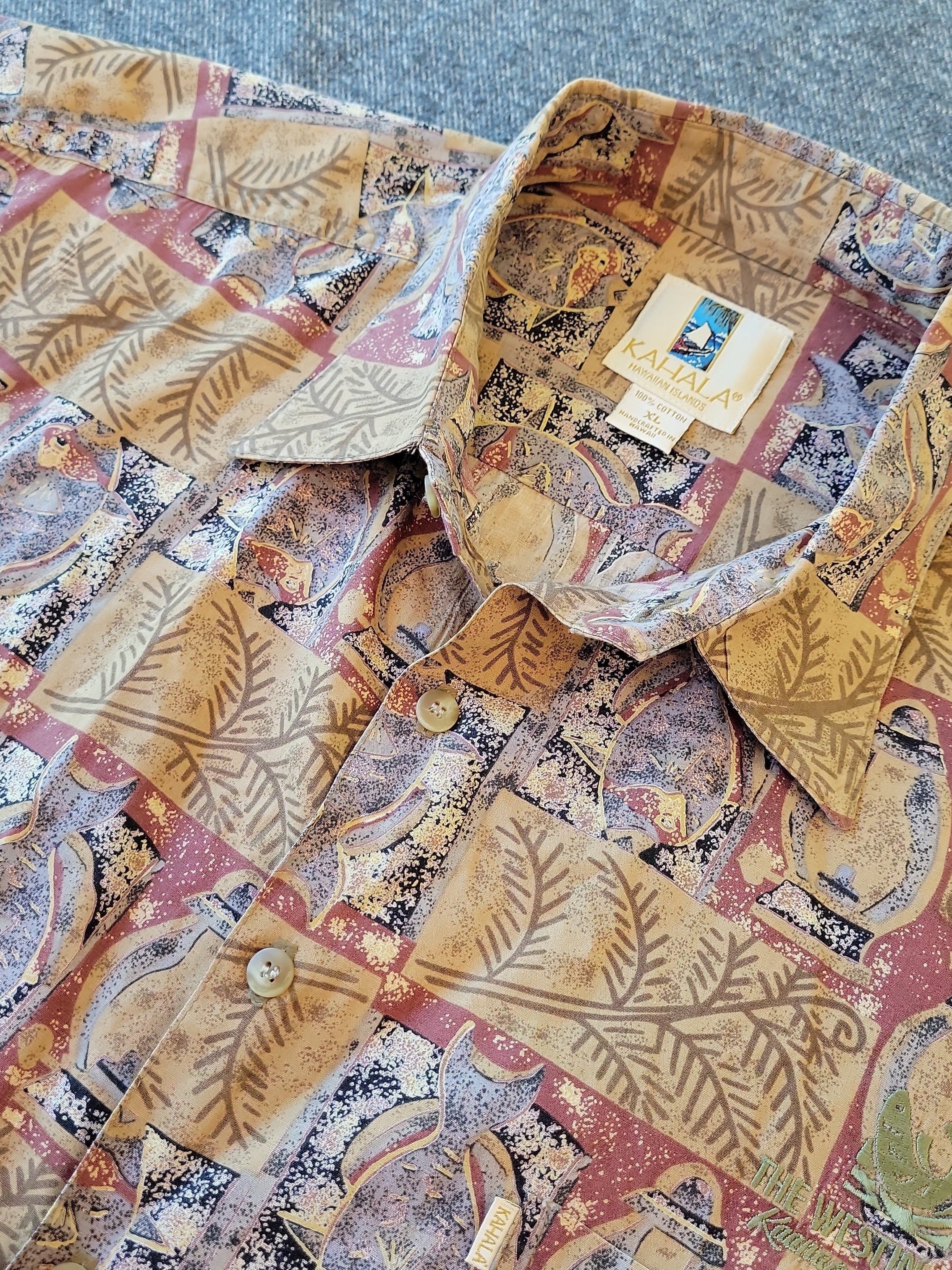 Vtg Kahala Hawaiian Shirt Men's Xl Brown Made In Usa The Westin Maui Logo